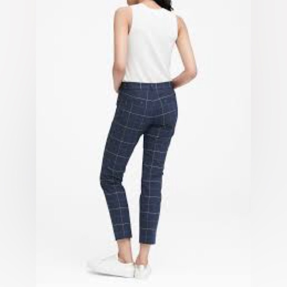 Banana Republic Sloan Slim Fit Navy & White Plaid Cropped Trouser Women Size 10
